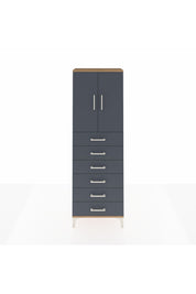 Arges Dolap 2 Raflı 6 Çekmeceli 2 Kapaklı 60x30x182 Çam-Antrasit