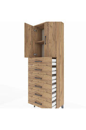 Arges Dolap 2 Raflı 6 Çekmeceli 2 Kapaklı 60x30x182 Çam-Çam