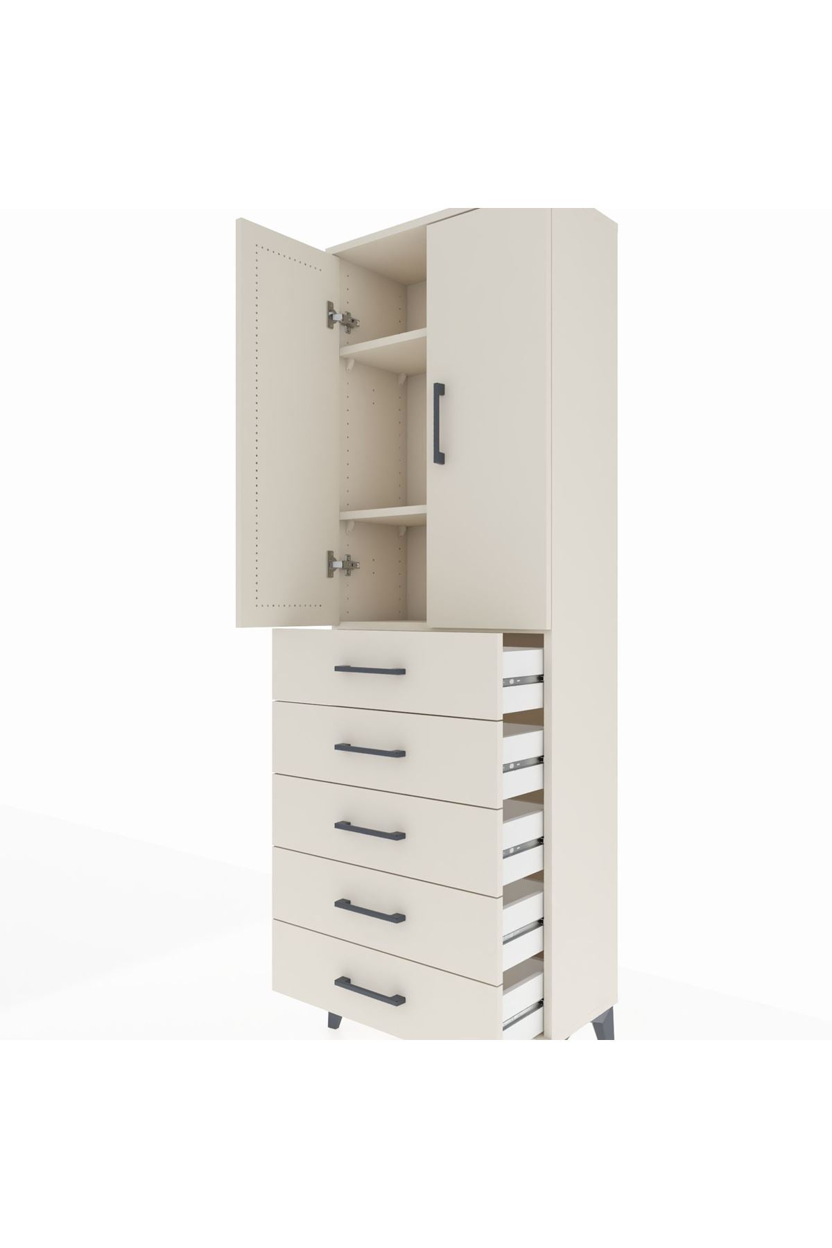 Arges Dolap 3 Raflı 5 Çekmeceli 2 Kapaklı 60x30x182 Aytaşı-Aytaşı