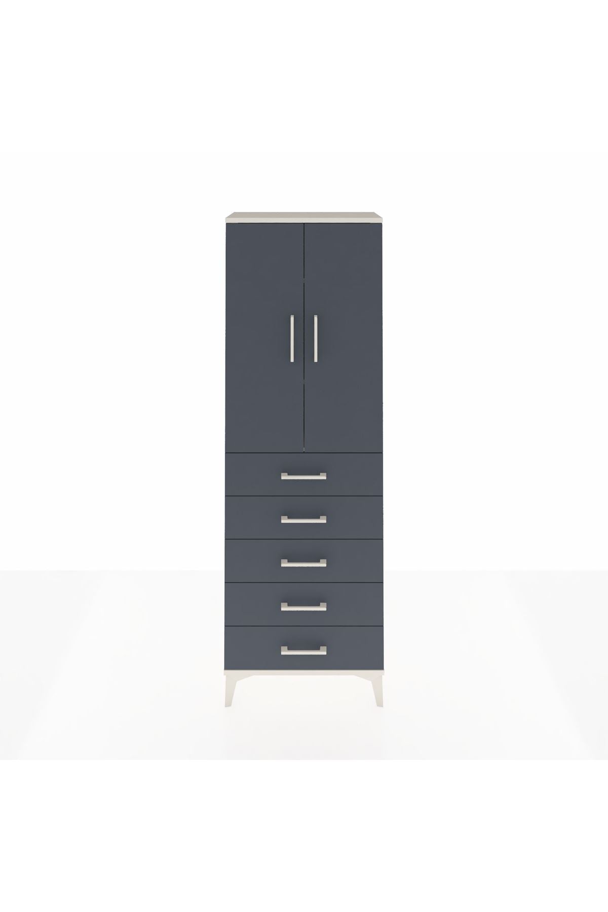 Arges Dolap 3 Raflı 5 Çekmeceli 2 Kapaklı 60x30x182 Aytaşı-Antrasit