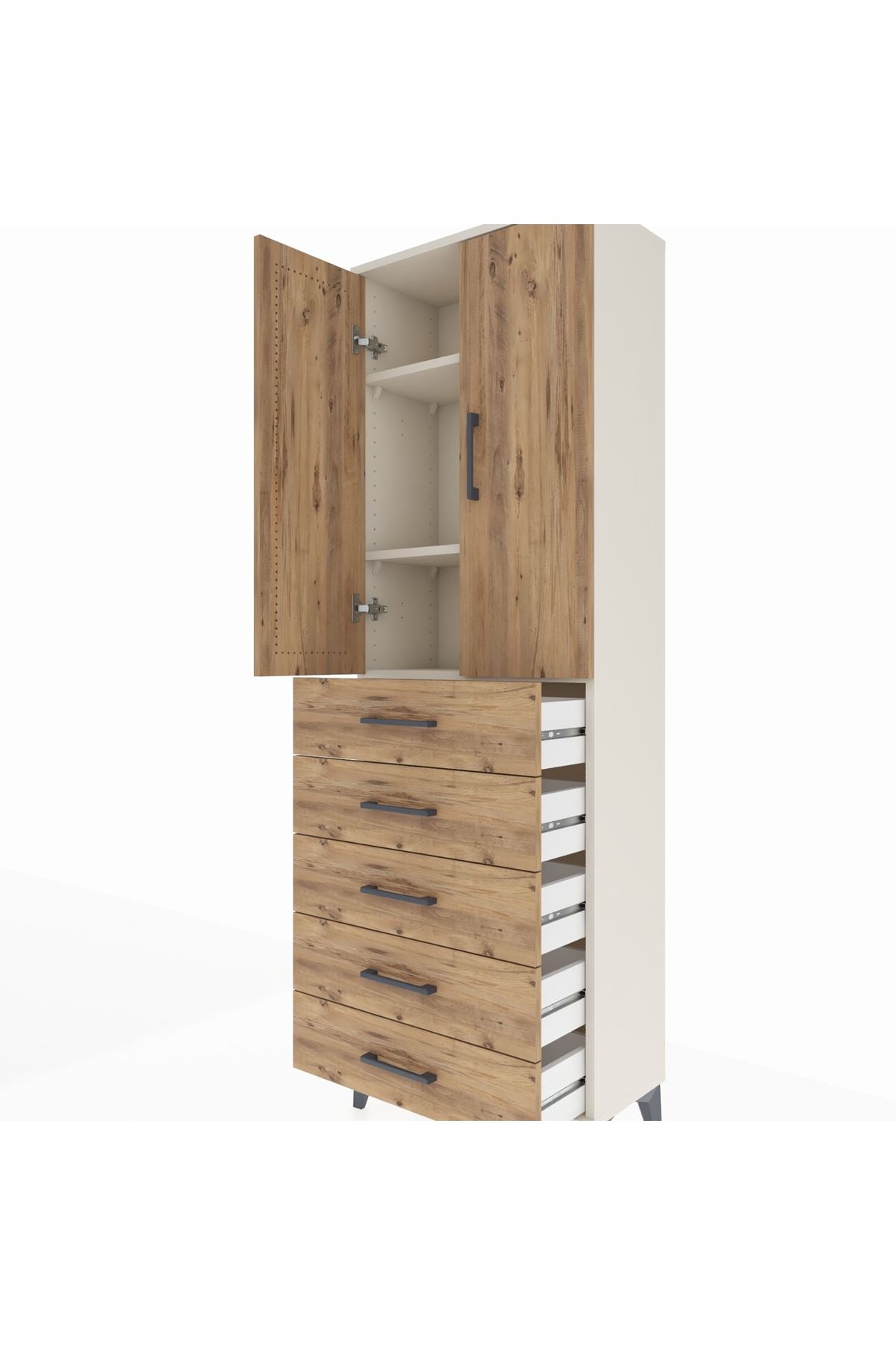 Arges Dolap 3 Raflı 5 Çekmeceli 2 Kapaklı 60x30x182 Aytaşı-Çam