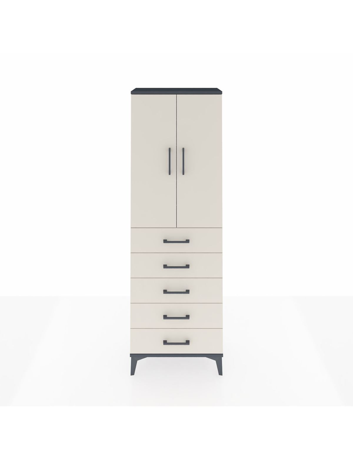 Arges Dolap 3 Raflı 5 Çekmeceli 2 Kapaklı 60x30x182 Antrasit-Aytaşı