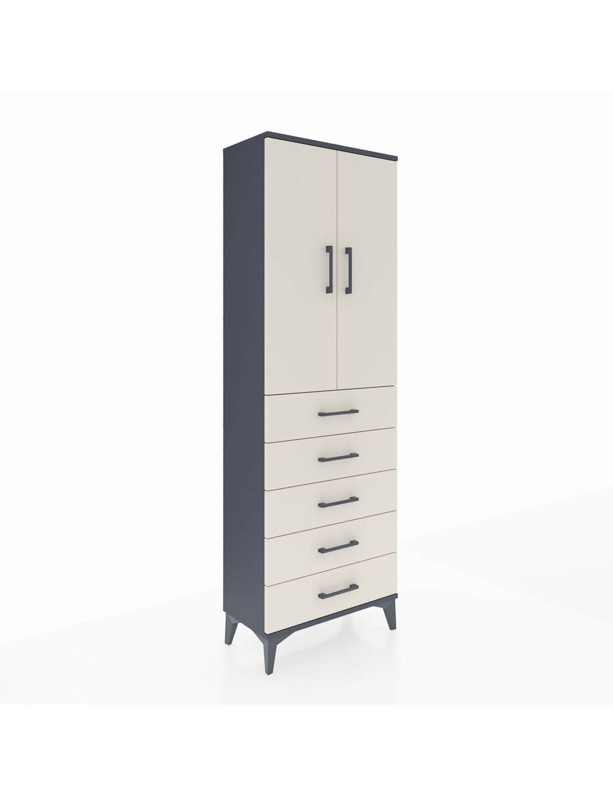 Arges Dolap 3 Raflı 5 Çekmeceli 2 Kapaklı 60x30x182 Antrasit-Aytaşı