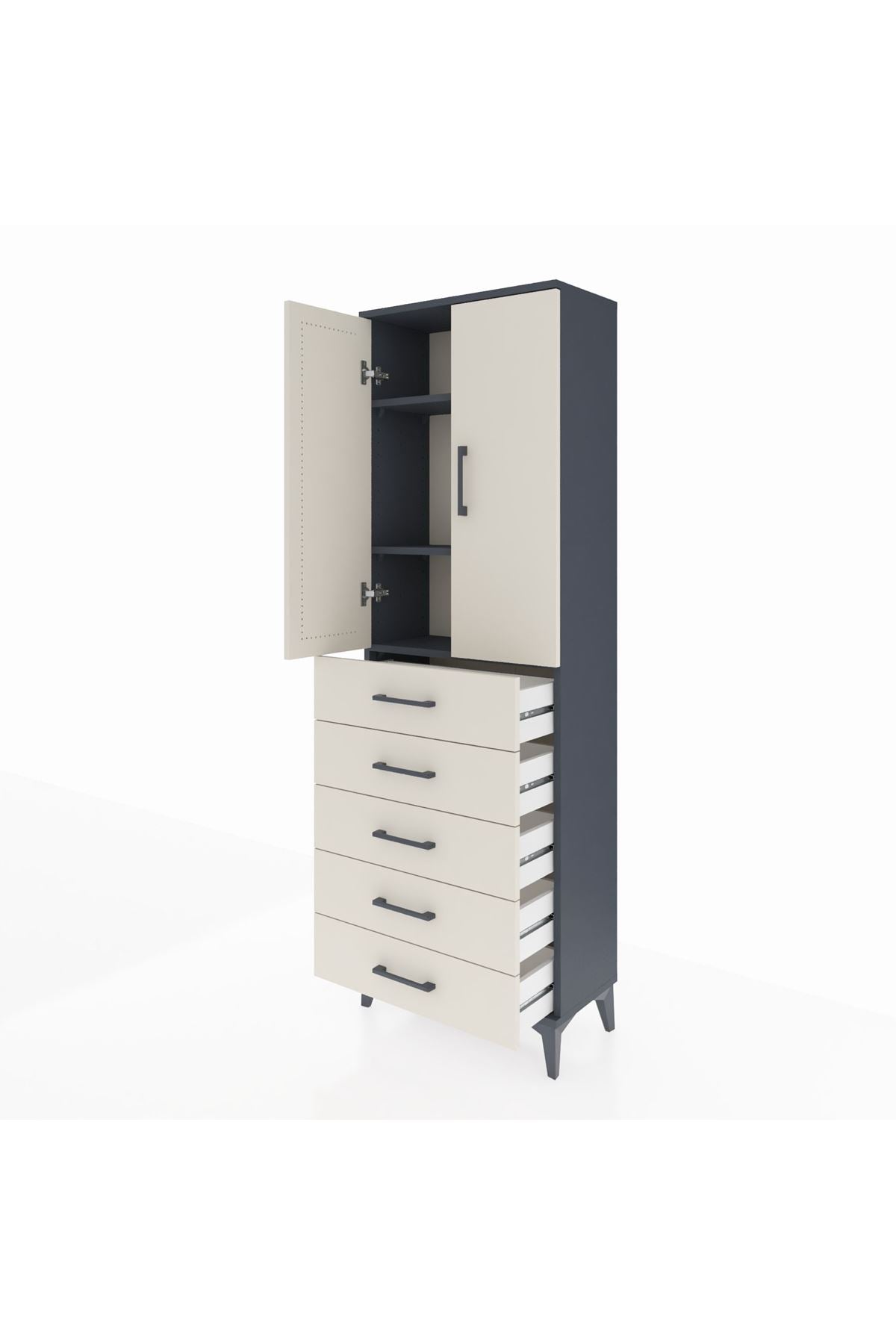 Arges Dolap 3 Raflı 5 Çekmeceli 2 Kapaklı 60x30x182 Antrasit-Aytaşı