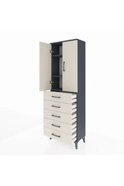 Arges Dolap 3 Raflı 5 Çekmeceli 2 Kapaklı 60x30x182 Antrasit-Aytaşı