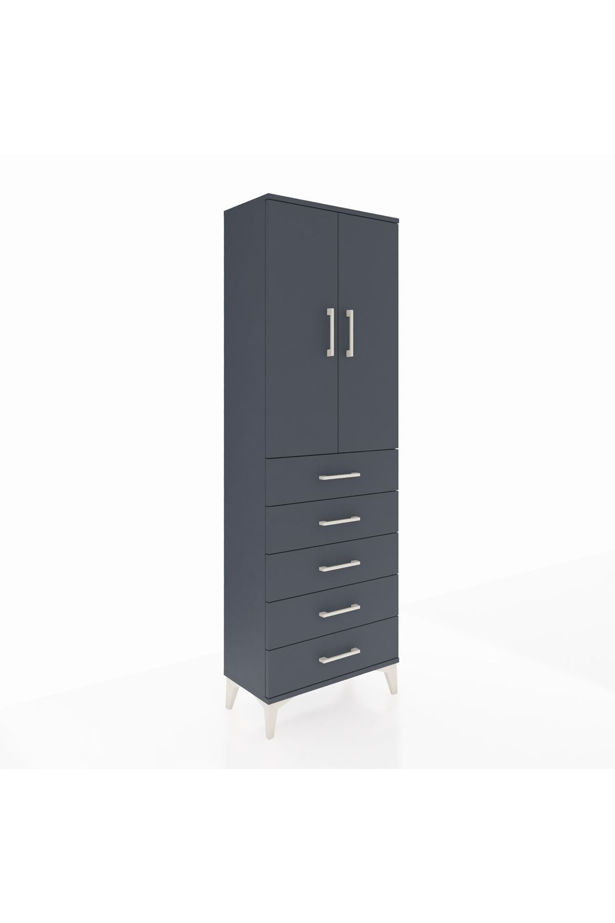 Arges Dolap 3 Raflı 5 Çekmeceli 2 Kapaklı 60x30x182 Antrasit-Antrasit