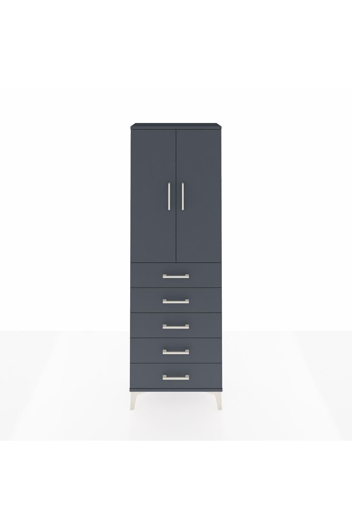 Arges Dolap 3 Raflı 5 Çekmeceli 2 Kapaklı 60x30x182 Antrasit-Antrasit