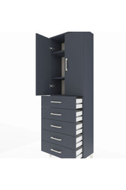 Arges Dolap 3 Raflı 5 Çekmeceli 2 Kapaklı 60x30x182 Antrasit-Antrasit