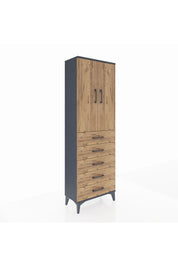 Arges Dolap 3 Raflı 5 Çekmeceli 2 Kapaklı 60x30x182 Antrasit-Çam