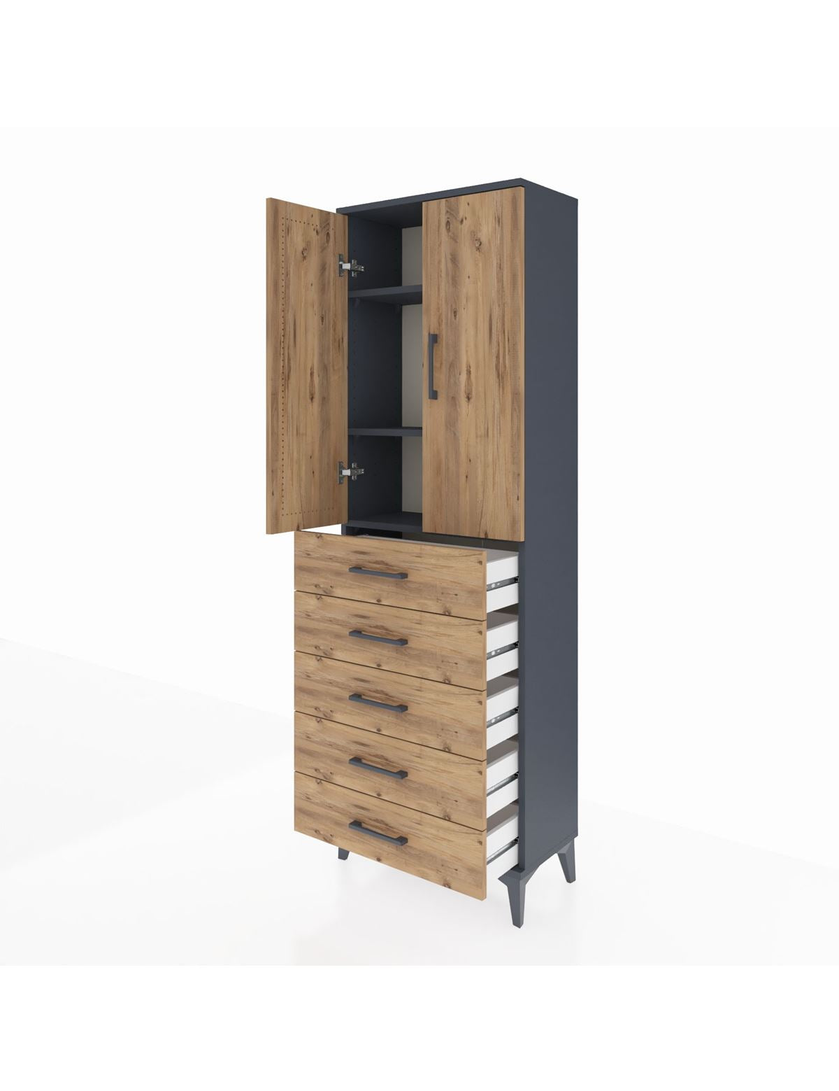 Arges Dolap 3 Raflı 5 Çekmeceli 2 Kapaklı 60x30x182 - S23M004V6A