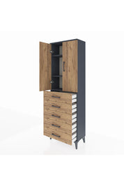 Arges Dolap 3 Raflı 5 Çekmeceli 2 Kapaklı 60x30x182 Antrasit-Çam