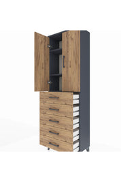 Arges Dolap 3 Raflı 5 Çekmeceli 2 Kapaklı 60x30x182 Antrasit-Çam