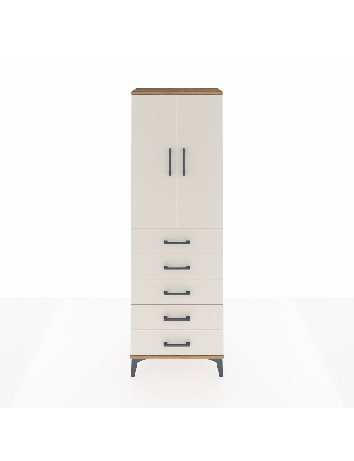 Arges Dolap 3 Raflı 5 Çekmeceli 2 Kapaklı 60x30x182 Çam-Aytaşı