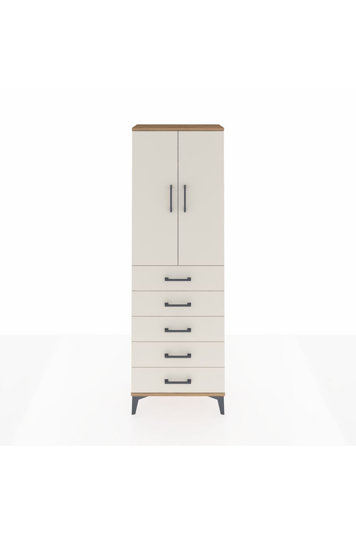 Arges Dolap 3 Raflı 5 Çekmeceli 2 Kapaklı 60x30x182 Çam-Aytaşı