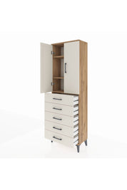 Arges Dolap 3 Raflı 5 Çekmeceli 2 Kapaklı 60x30x182 Çam-Aytaşı