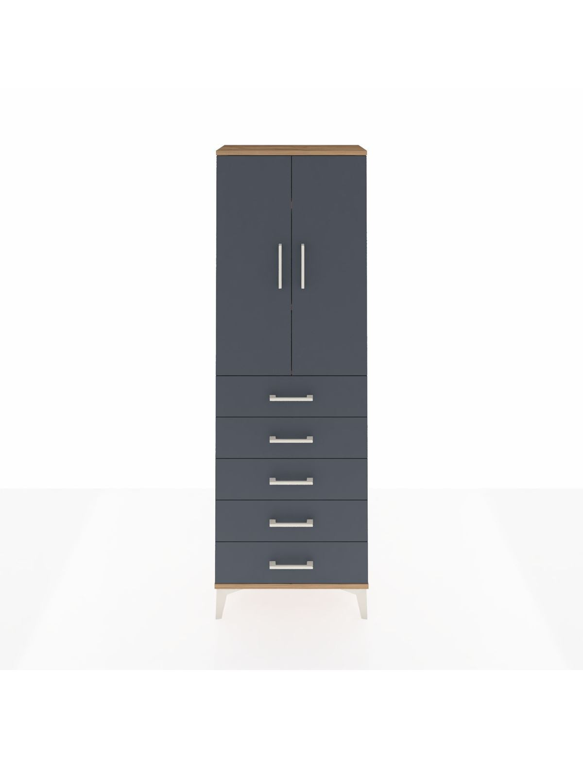 Arges Dolap 3 Raflı 5 Çekmeceli 2 Kapaklı 60x30x182 Çam-Antrasit