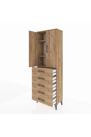 Arges Dolap 3 Raflı 5 Çekmeceli 2 Kapaklı 60x30x182 Çam-Çam
