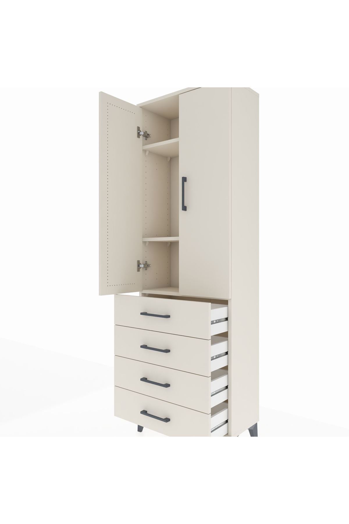 Arges Dolap 3 Raflı 4 Çekmeceli 2 Kapaklı 60x30x182 Aytaşı-Aytaşı