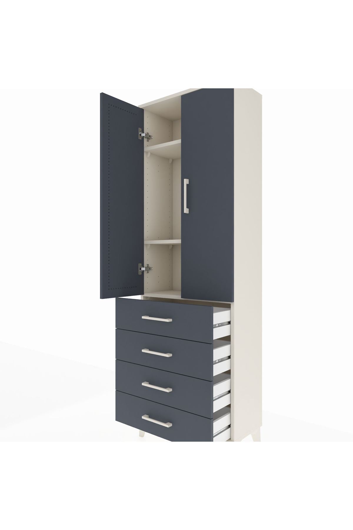 Arges Dolap 3 Raflı 4 Çekmeceli 2 Kapaklı 60x30x182 Aytaşı-Antrasit