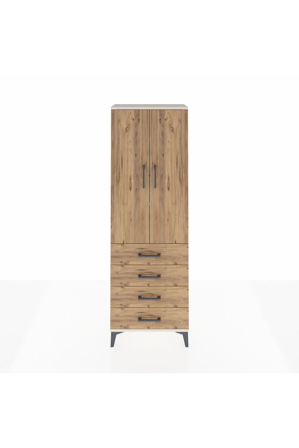 Arges Dolap 3 Raflı 4 Çekmeceli 2 Kapaklı 60x30x182 Aytaşı-Çam