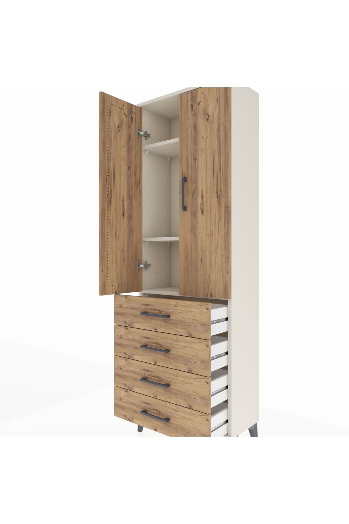 Arges Dolap 3 Raflı 4 Çekmeceli 2 Kapaklı 60x30x182 Aytaşı-Çam