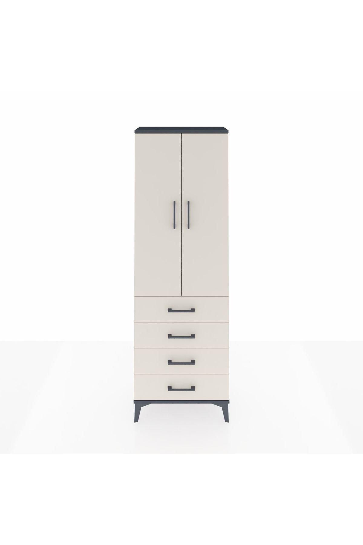 Arges Dolap 3 Raflı 4 Çekmeceli 2 Kapaklı 60x30x182 Antrasit-Aytaşı