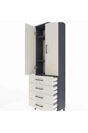 Arges Dolap 3 Raflı 4 Çekmeceli 2 Kapaklı 60x30x182 Antrasit-Aytaşı