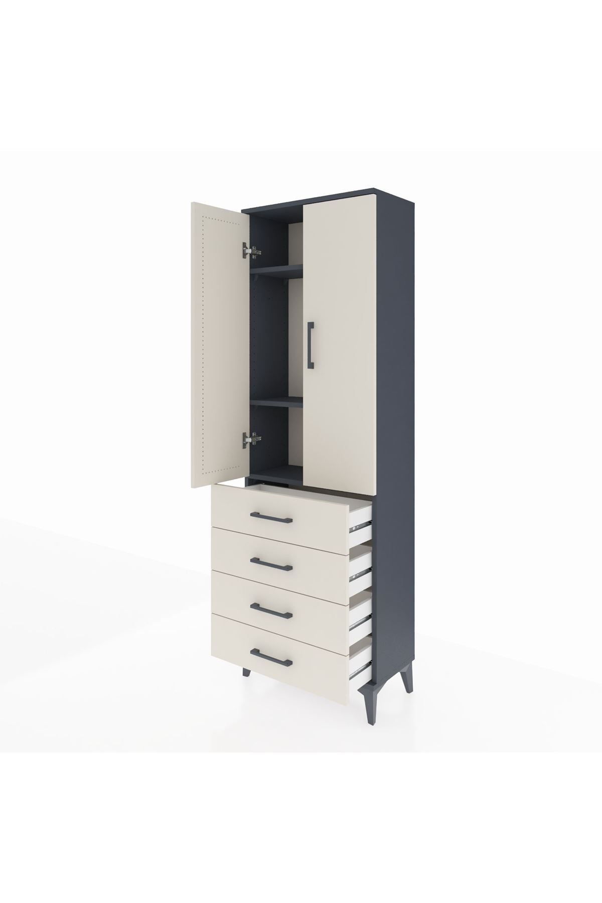 Arges Dolap 3 Raflı 4 Çekmeceli 2 Kapaklı 60x30x182 Antrasit-Aytaşı