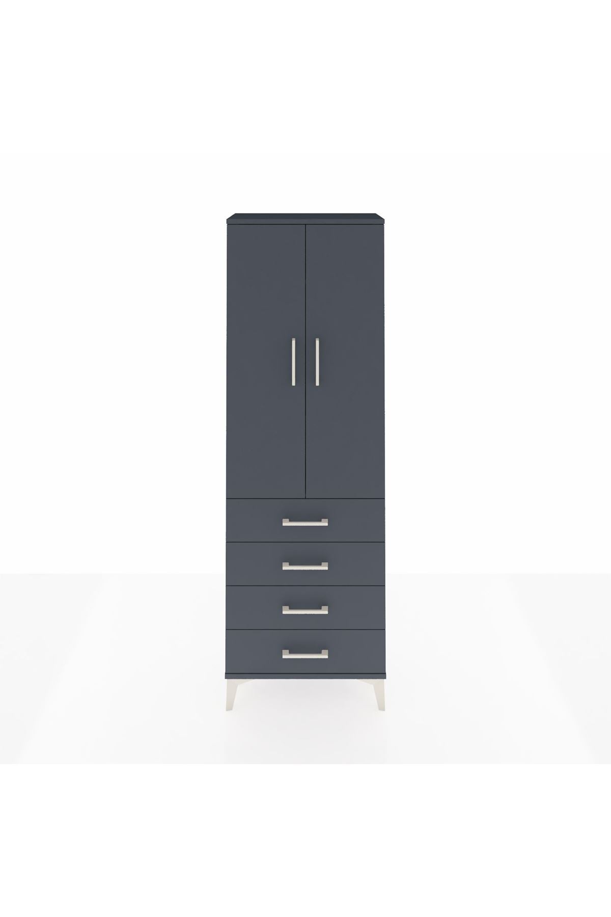 Arges Dolap 3 Raflı 4 Çekmeceli 2 Kapaklı 60x30x182 Antrasit-Antrasit