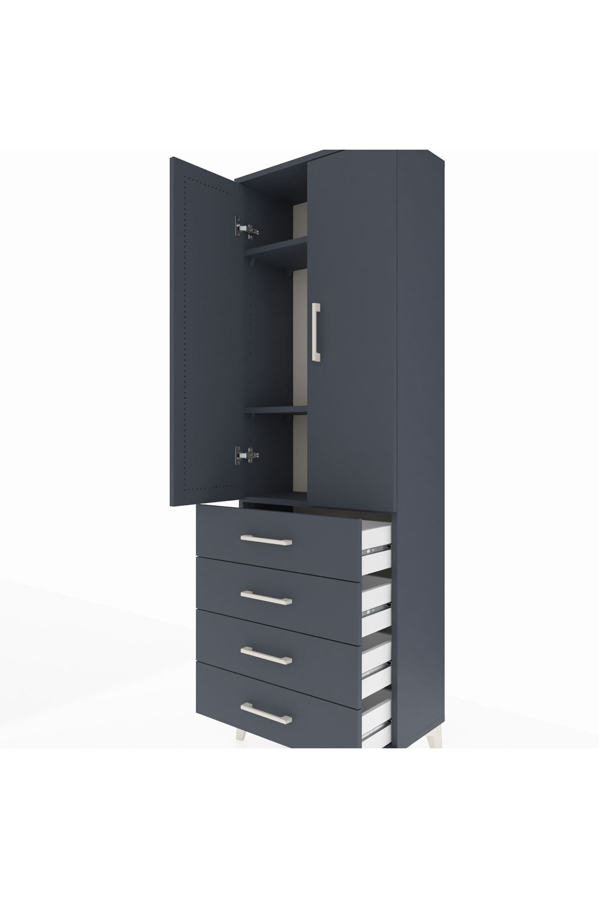 Arges Dolap 3 Raflı 4 Çekmeceli 2 Kapaklı 60x30x182 Antrasit-Antrasit