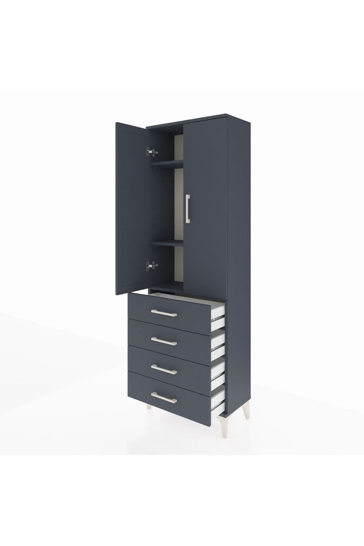 Arges Dolap 3 Raflı 4 Çekmeceli 2 Kapaklı 60x30x182 Antrasit-Antrasit