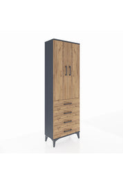 Arges Dolap 3 Raflı 4 Çekmeceli 2 Kapaklı 60x30x182 Antrasit-Çam