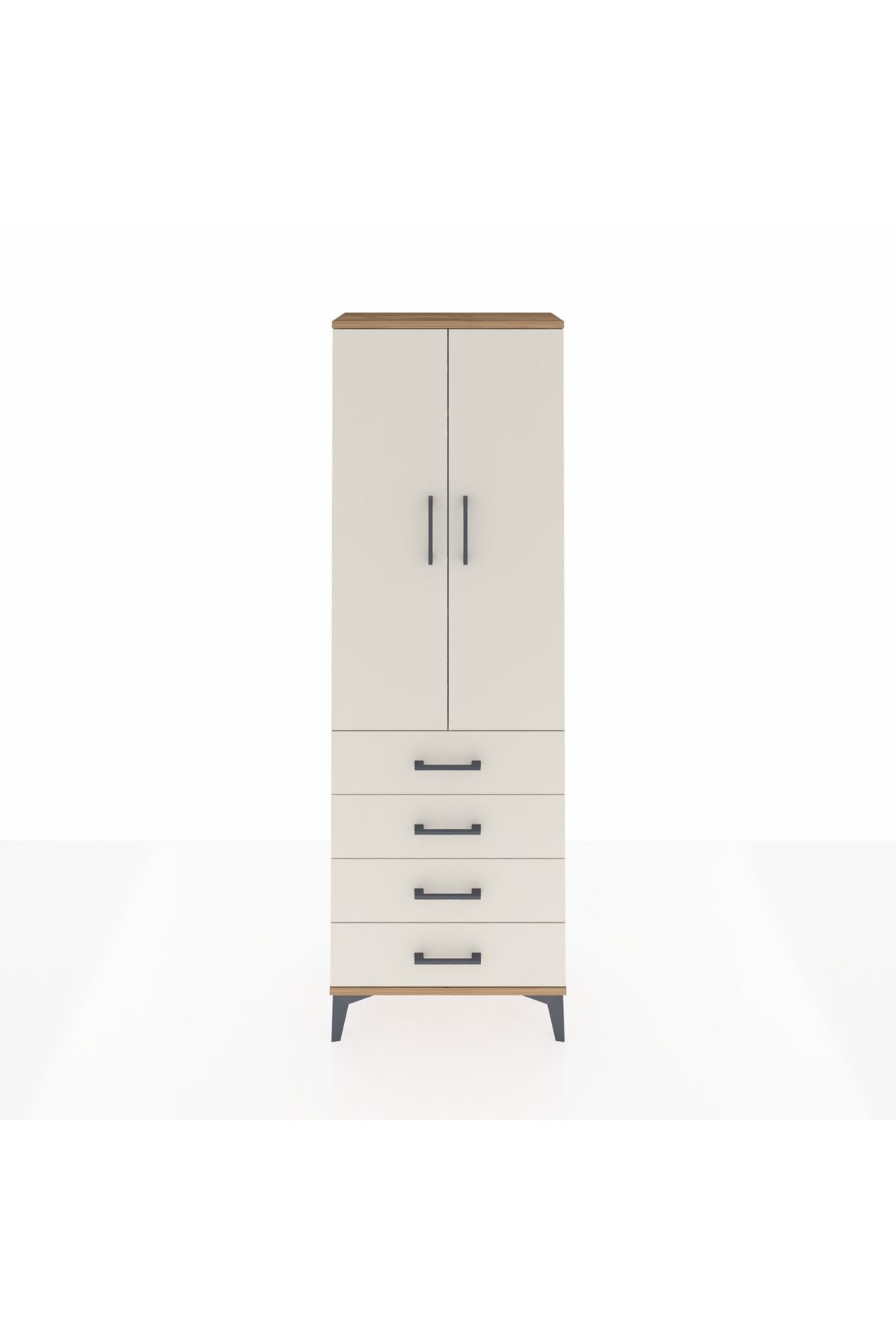 Arges Dolap 3 Raflı 4 Çekmeceli 2 Kapaklı 60x30x182 Çam-Aytaşı