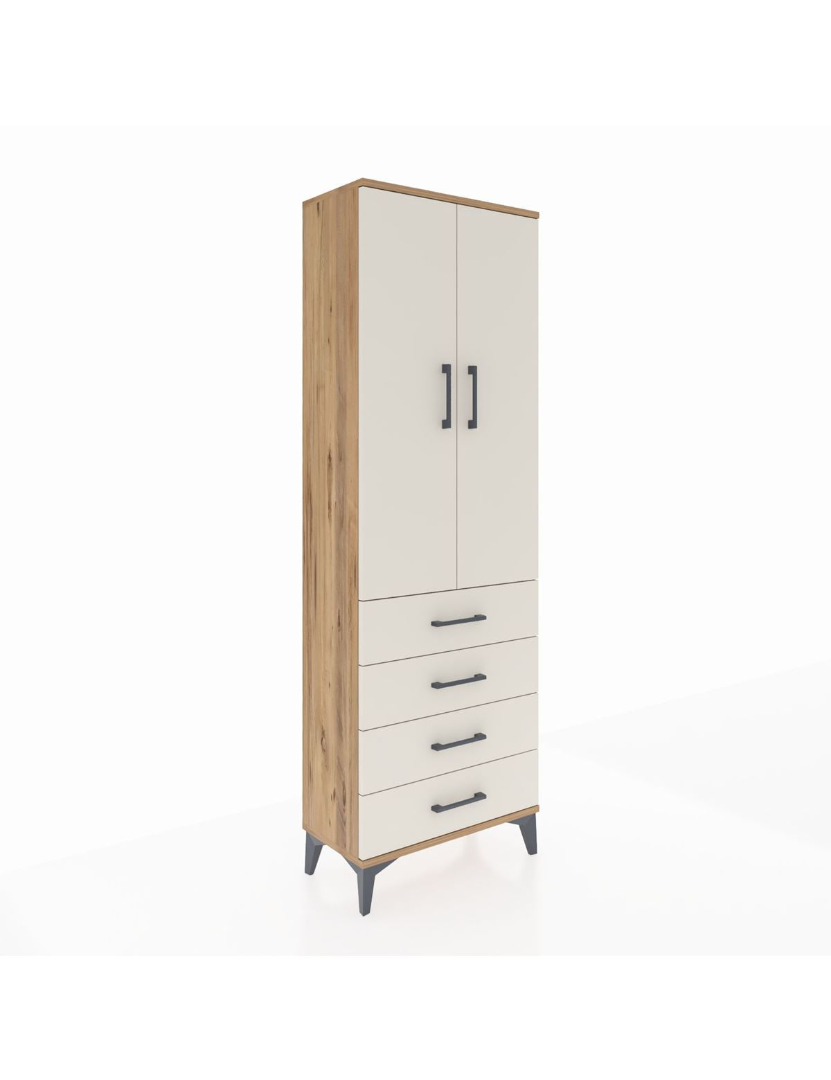 Arges Dolap 3 Raflı 4 Çekmeceli 2 Kapaklı 60x30x182 Çam-Aytaşı