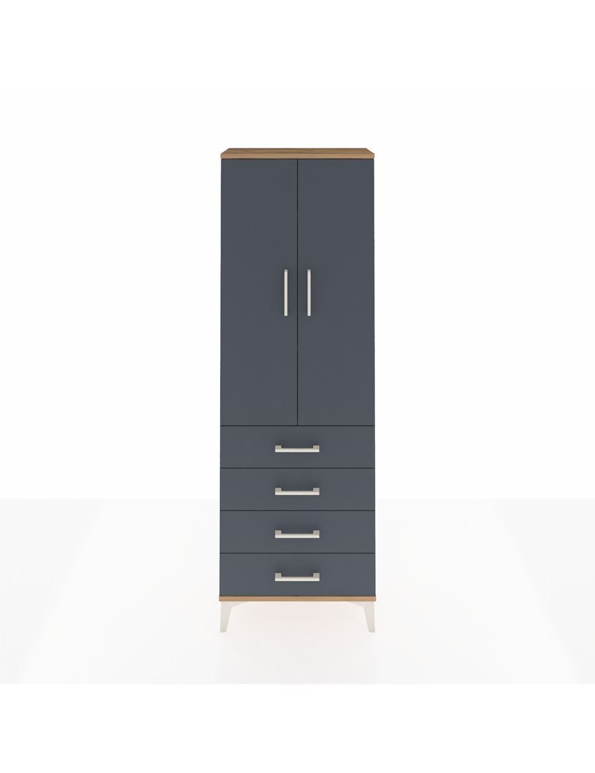 Arges Dolap 3 Raflı 4 Çekmeceli 2 Kapaklı 60x30x182 Çam-Antrasit