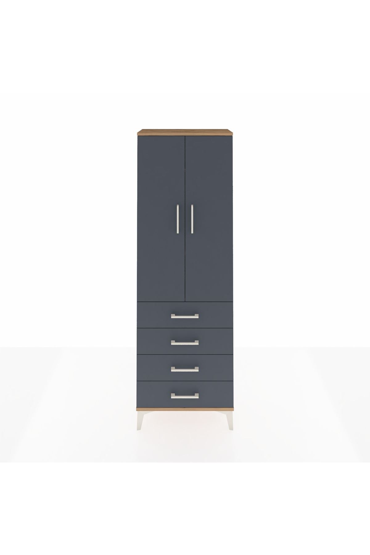 Arges Dolap 3 Raflı 4 Çekmeceli 2 Kapaklı 60x30x182 Çam-Antrasit