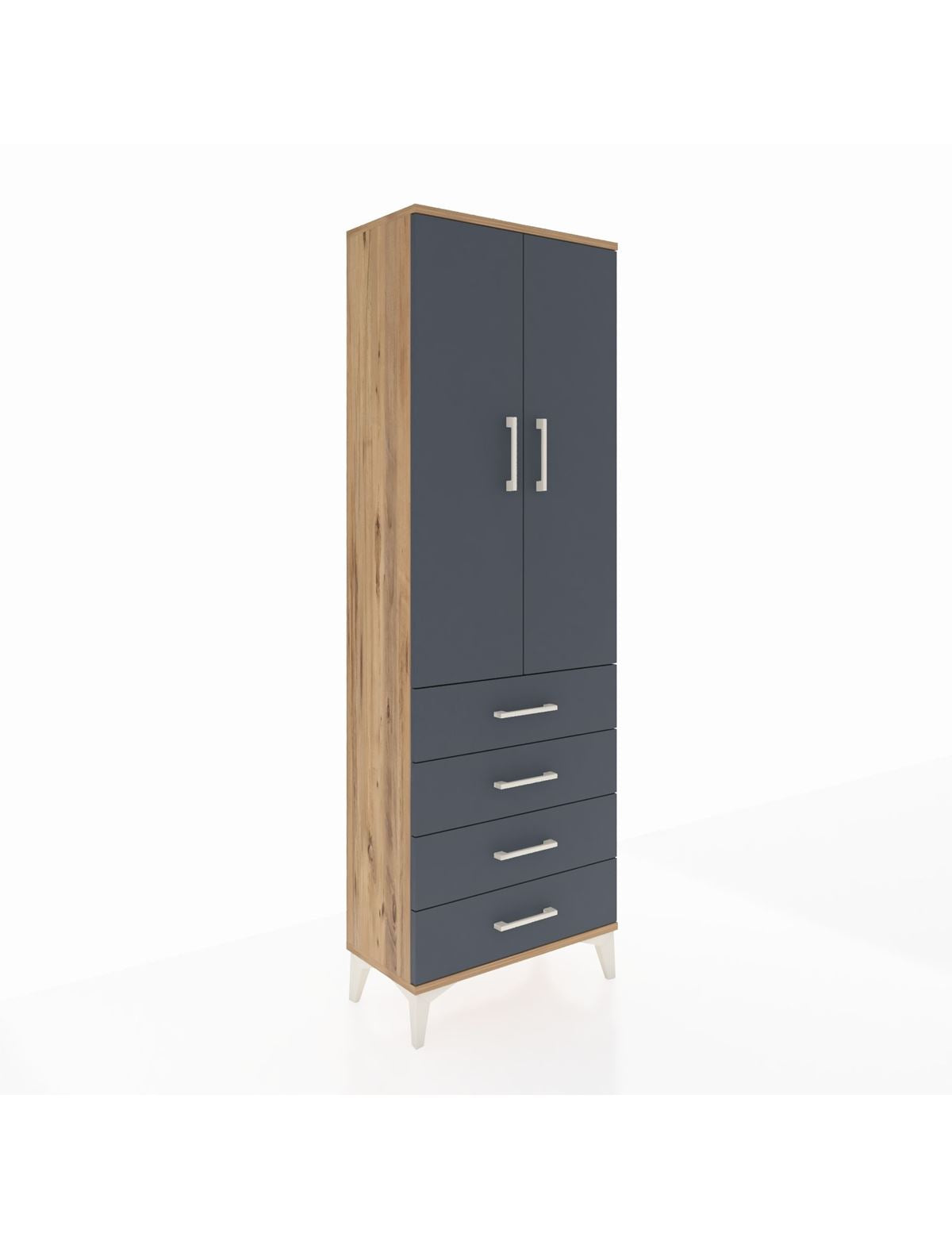 Arges Dolap 3 Raflı 4 Çekmeceli 2 Kapaklı 60x30x182 Çam-Antrasit