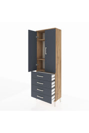 Arges Dolap 3 Raflı 4 Çekmeceli 2 Kapaklı 60x30x182 Çam-Antrasit