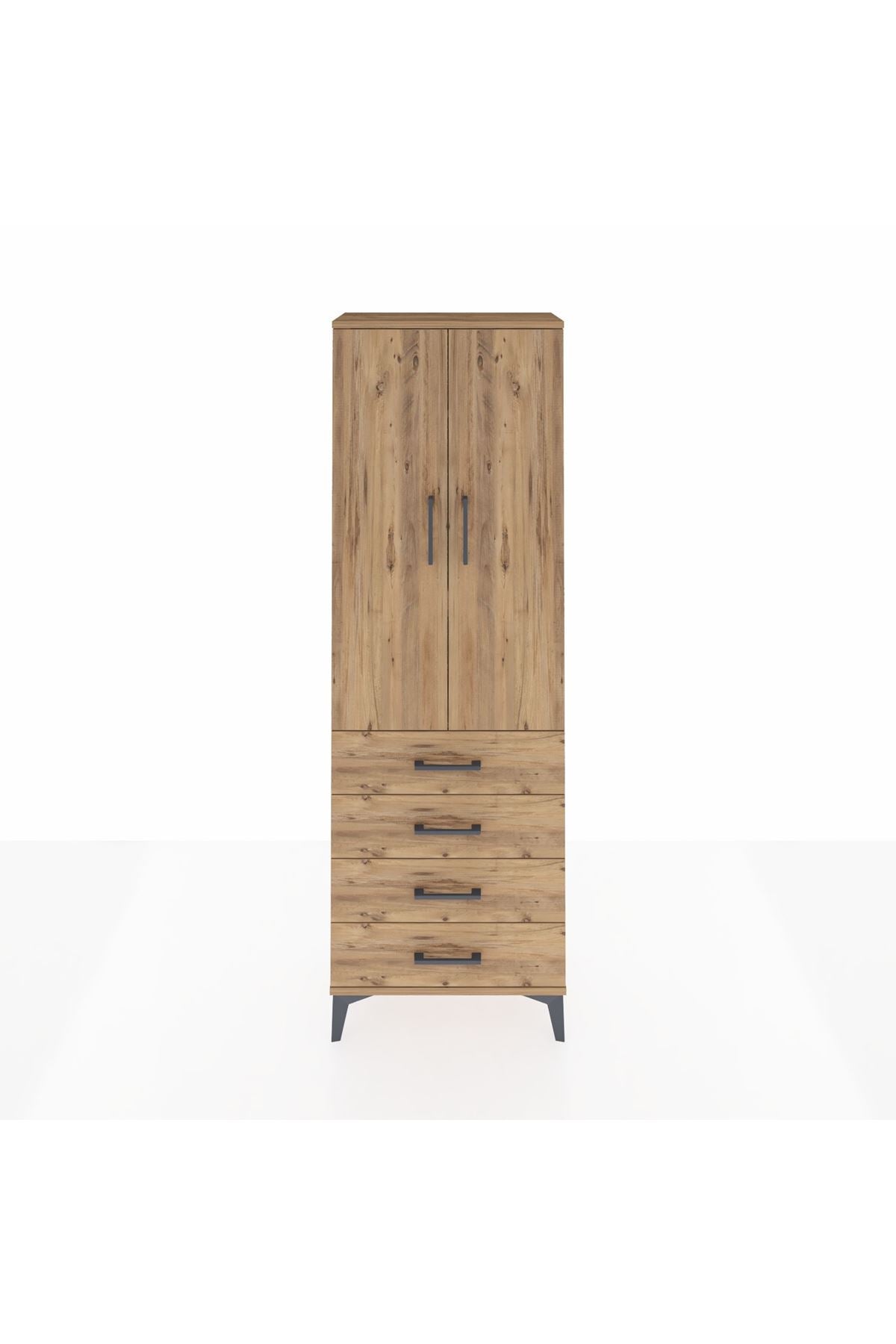 Arges Dolap 3 Raflı 4 Çekmeceli 2 Kapaklı 60x30x182 Çam-Çam