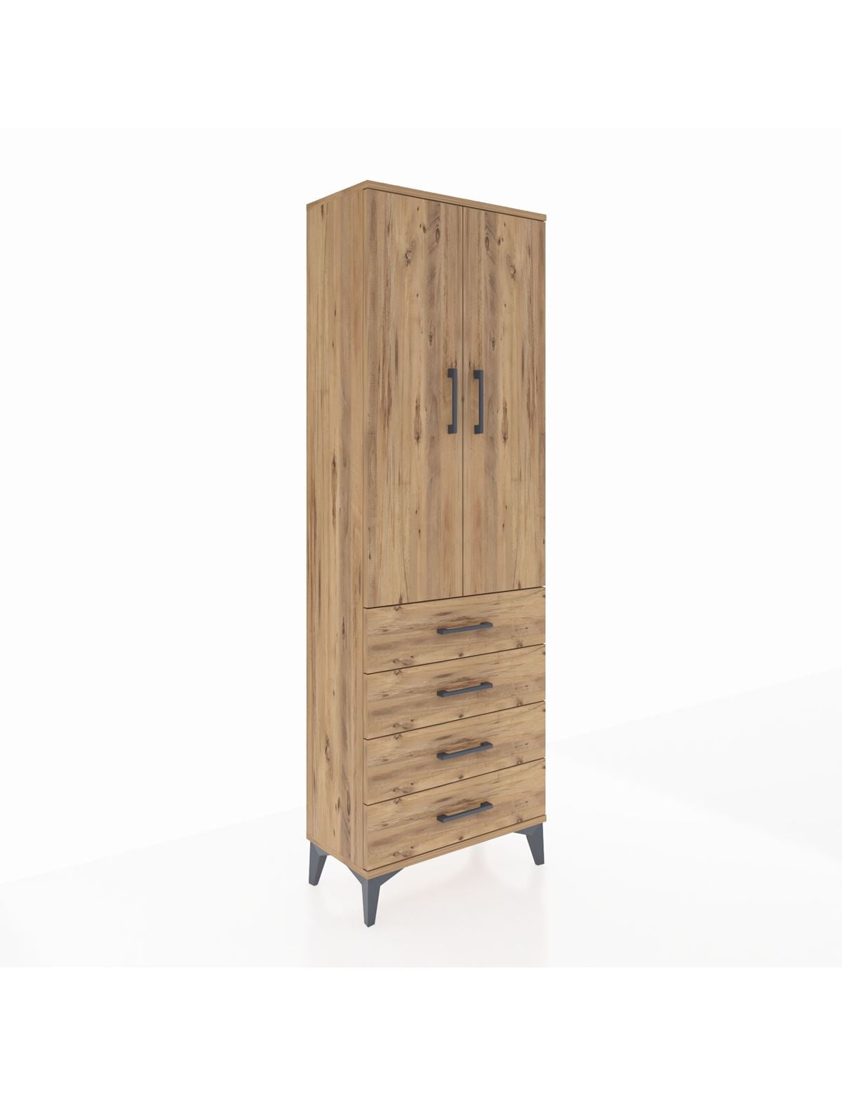 Arges Dolap 3 Raflı 4 Çekmeceli 2 Kapaklı 60x30x182 Çam-Çam