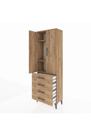 Arges Dolap 3 Raflı 4 Çekmeceli 2 Kapaklı 60x30x182 Çam-Çam