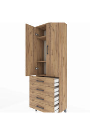 Arges Dolap 3 Raflı 4 Çekmeceli 2 Kapaklı 60x30x182 Çam-Çam