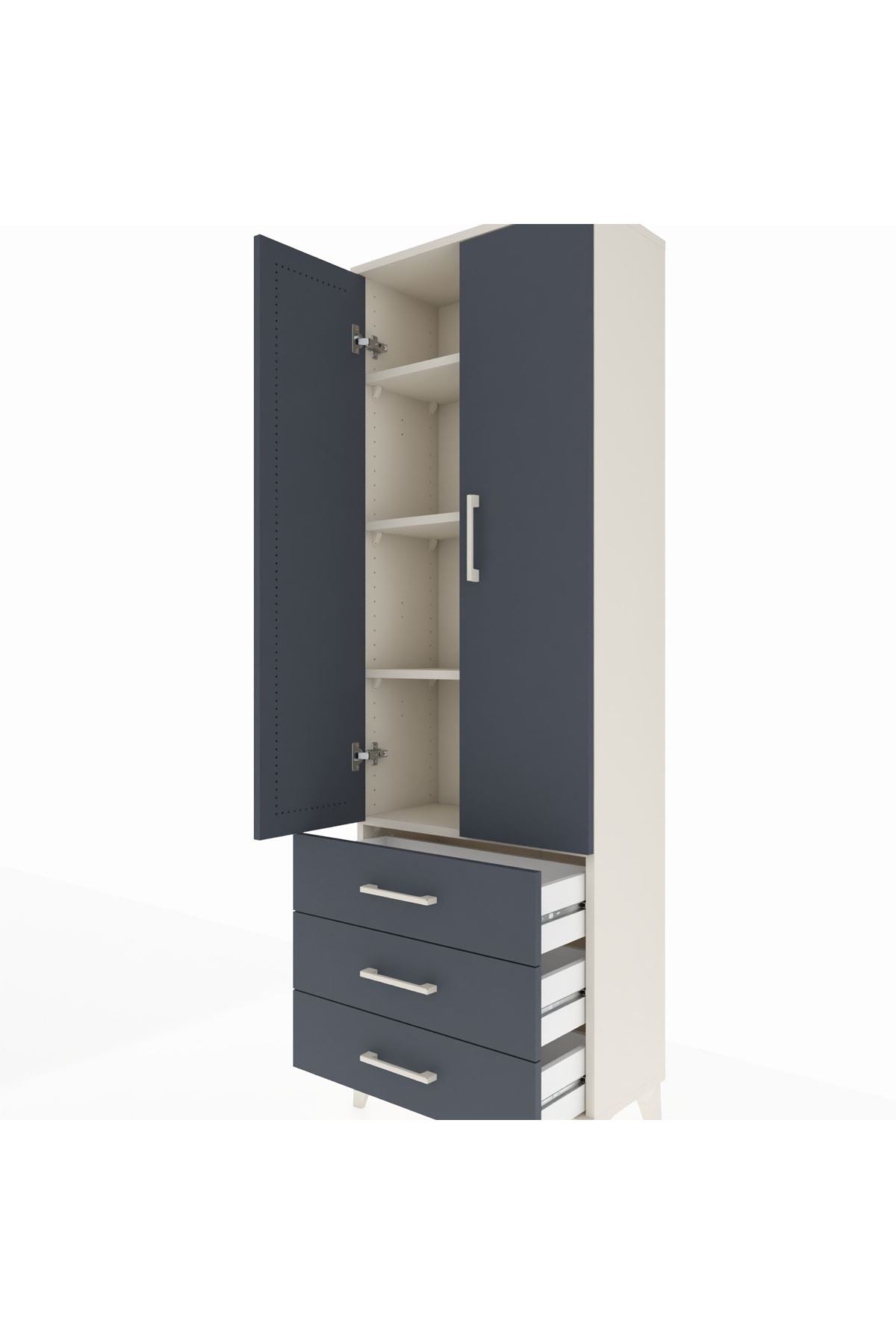 Arges Dolap 4 Raflı 3 Çekmeceli 2 Kapaklı 60x30x182 Aytaşı-Antrasit