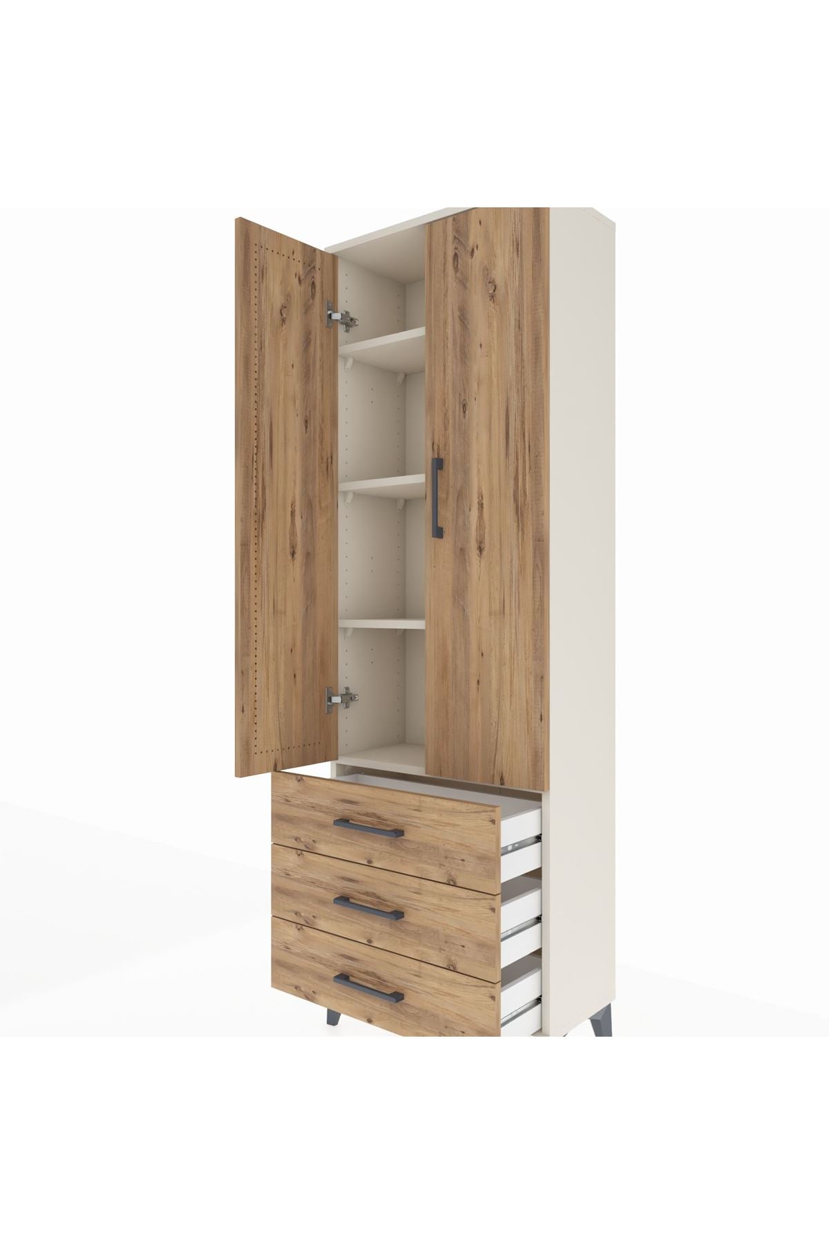 Arges Dolap 4 Raflı 3 Çekmeceli 2 Kapaklı 60x30x182 Aytaşı-Çam