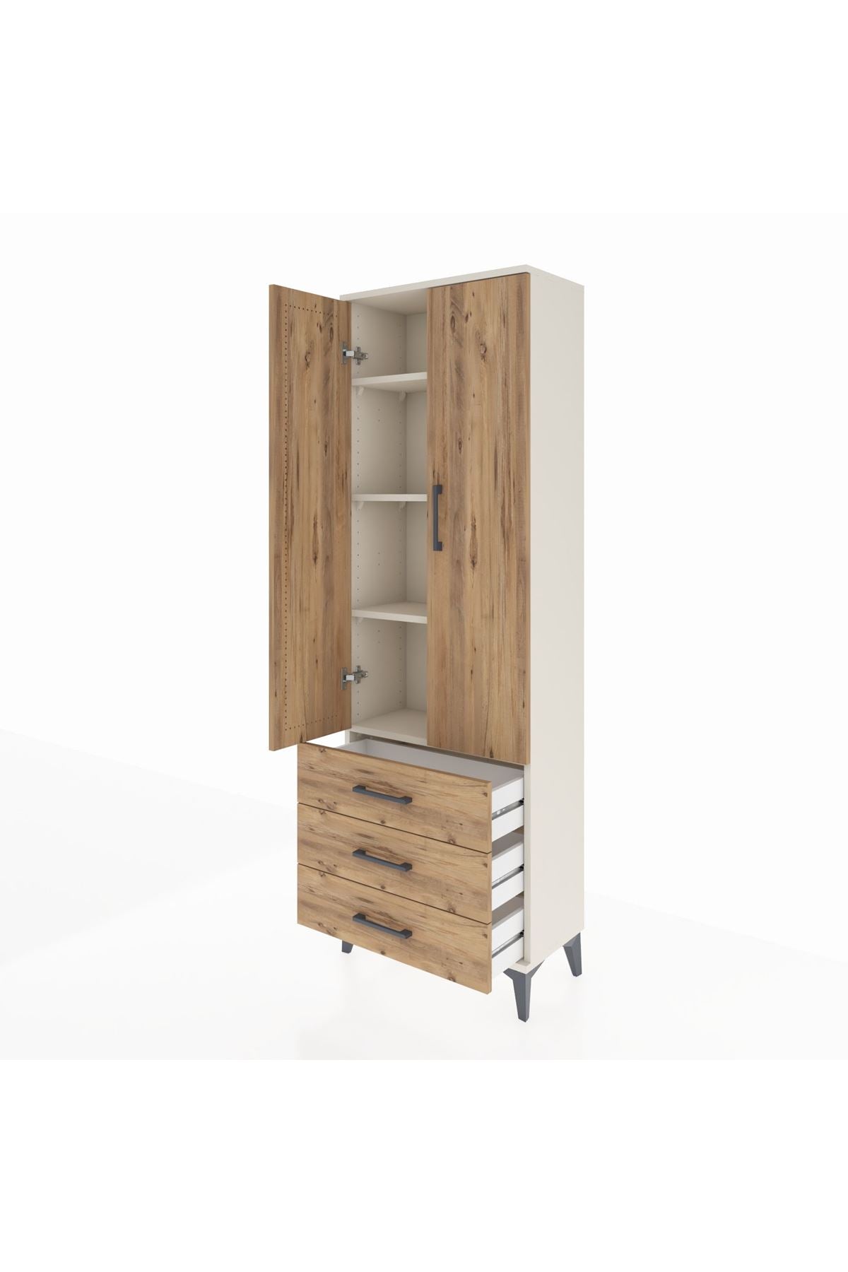 Arges Dolap 4 Raflı 3 Çekmeceli 2 Kapaklı 60x30x182 Aytaşı-Çam