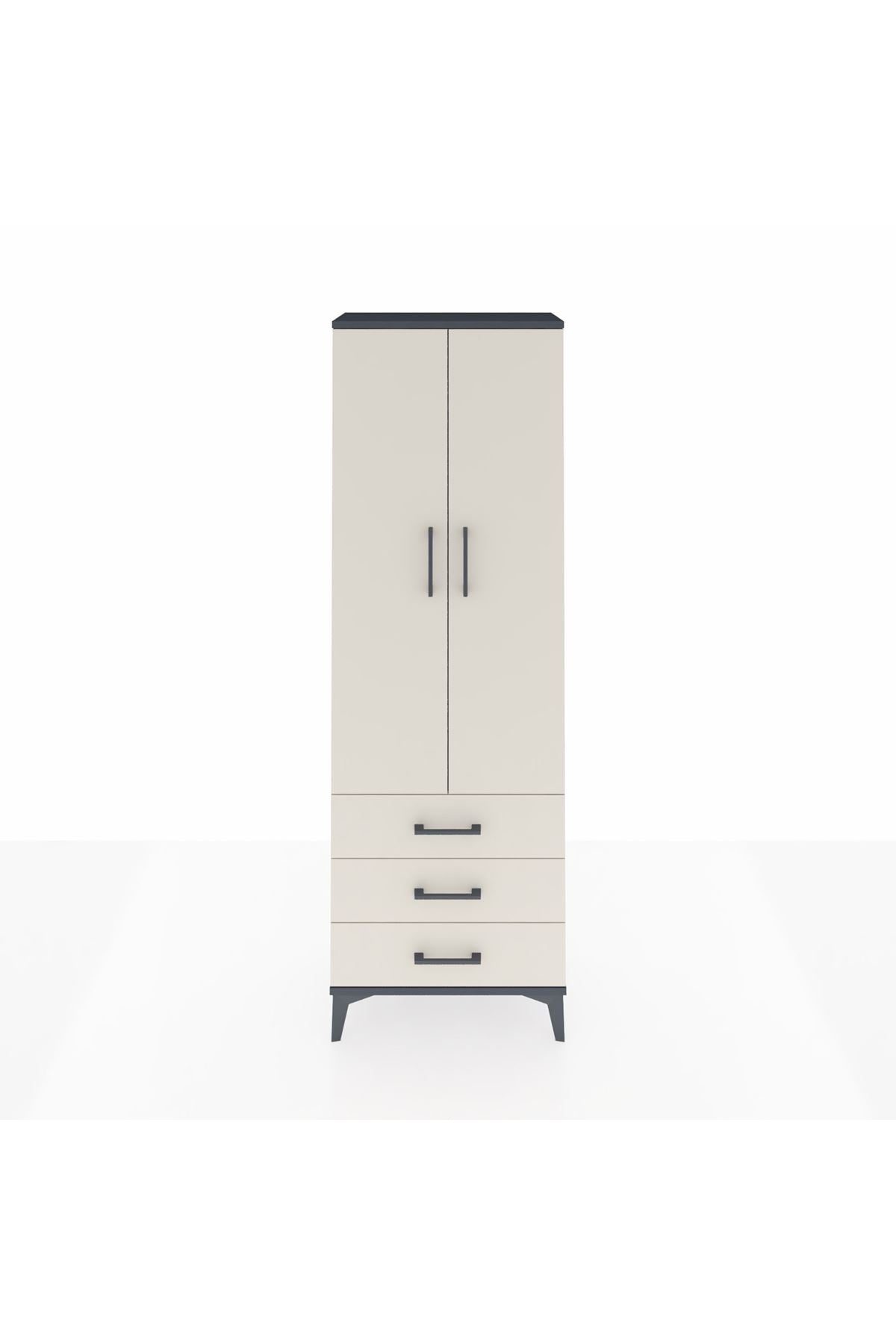 Arges Dolap 4 Raflı 3 Çekmeceli 2 Kapaklı 60x30x182 Antrasit-Aytaşı