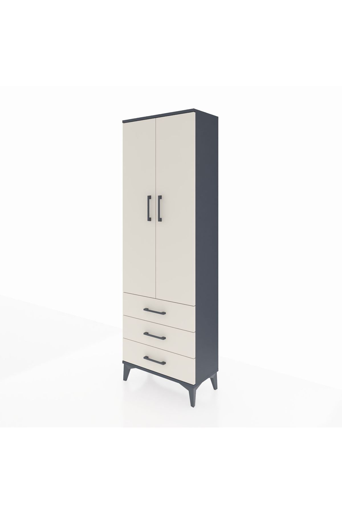 Arges Dolap 4 Raflı 3 Çekmeceli 2 Kapaklı 60x30x182 Antrasit-Aytaşı