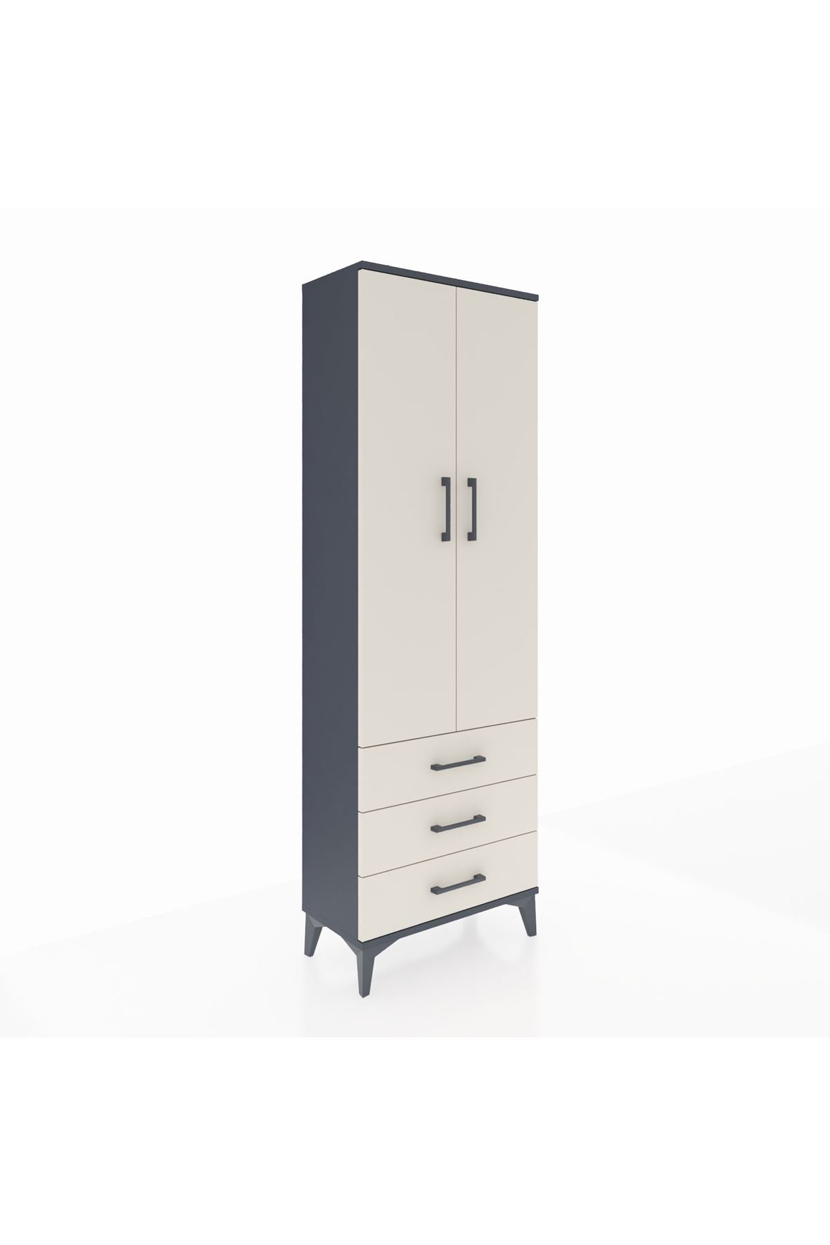 Arges Dolap 4 Raflı 3 Çekmeceli 2 Kapaklı 60x30x182 Antrasit-Aytaşı