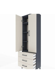 Arges Dolap 4 Raflı 3 Çekmeceli 2 Kapaklı 60x30x182 Antrasit-Aytaşı