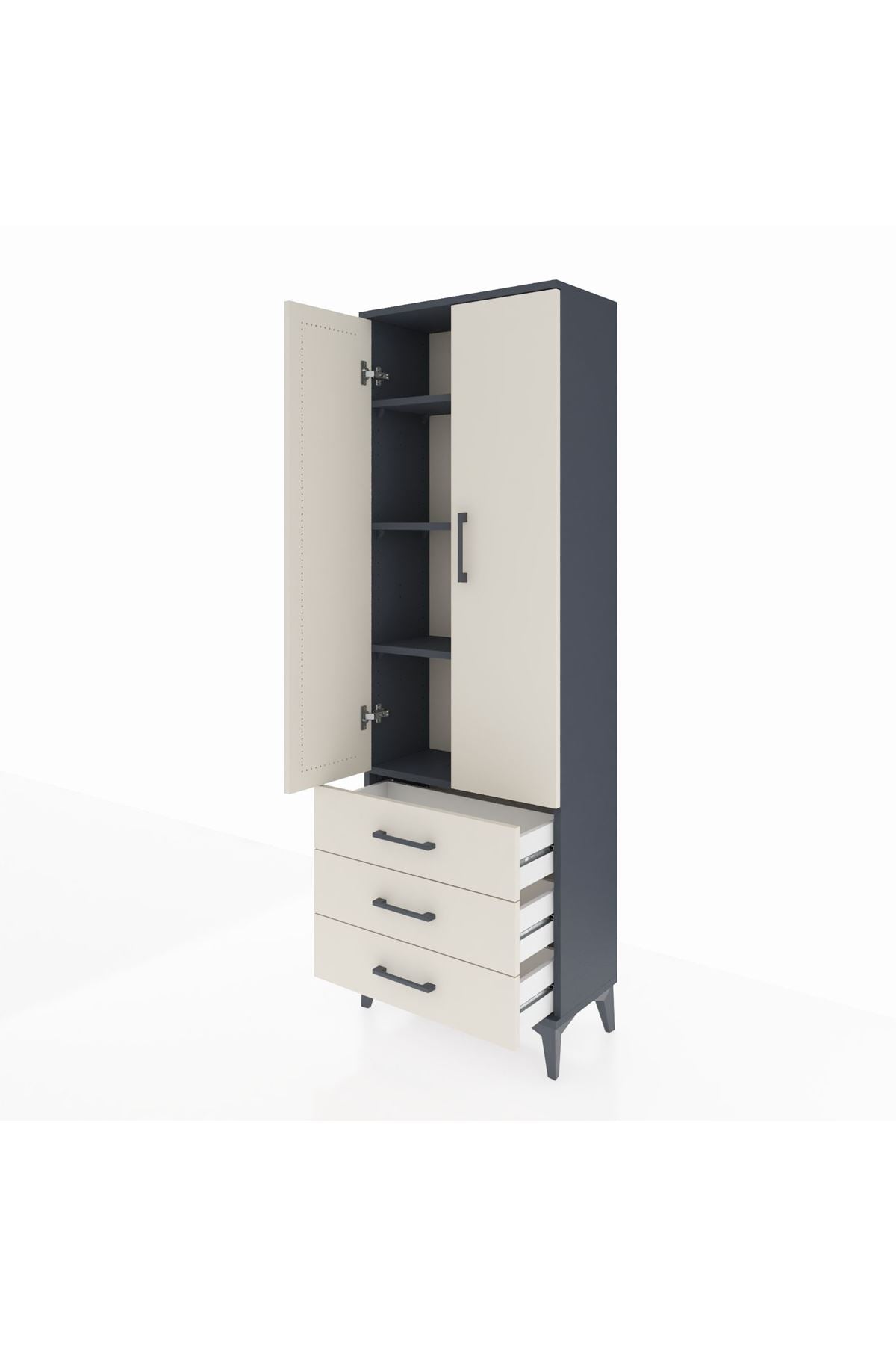 Arges Dolap 4 Raflı 3 Çekmeceli 2 Kapaklı 60x30x182 Antrasit-Aytaşı